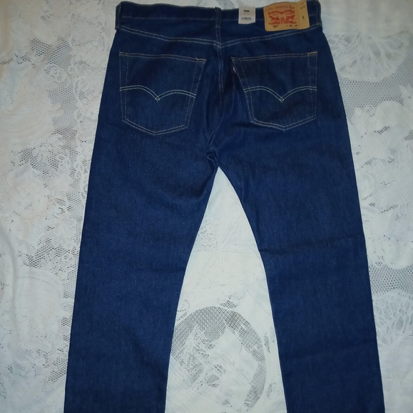 #046 Mens Levi Strauss 501 Original Stretch Blue Jeans Size W/35 L/34 - Picture 13 of 16